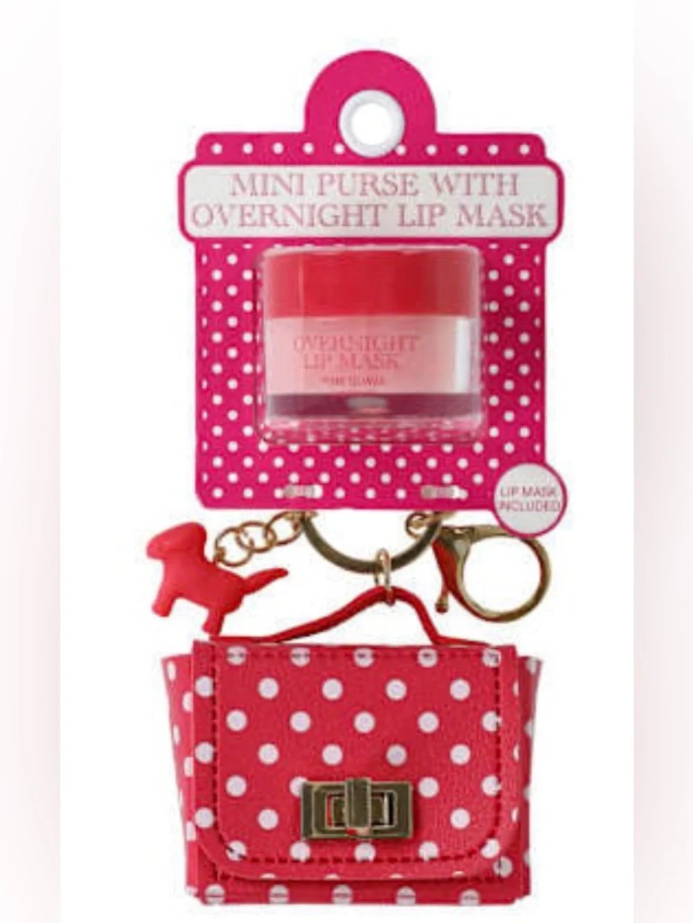 NWT Mini Purse Bag Charm / Key Chain with mini dog and Overnight Lip Mask